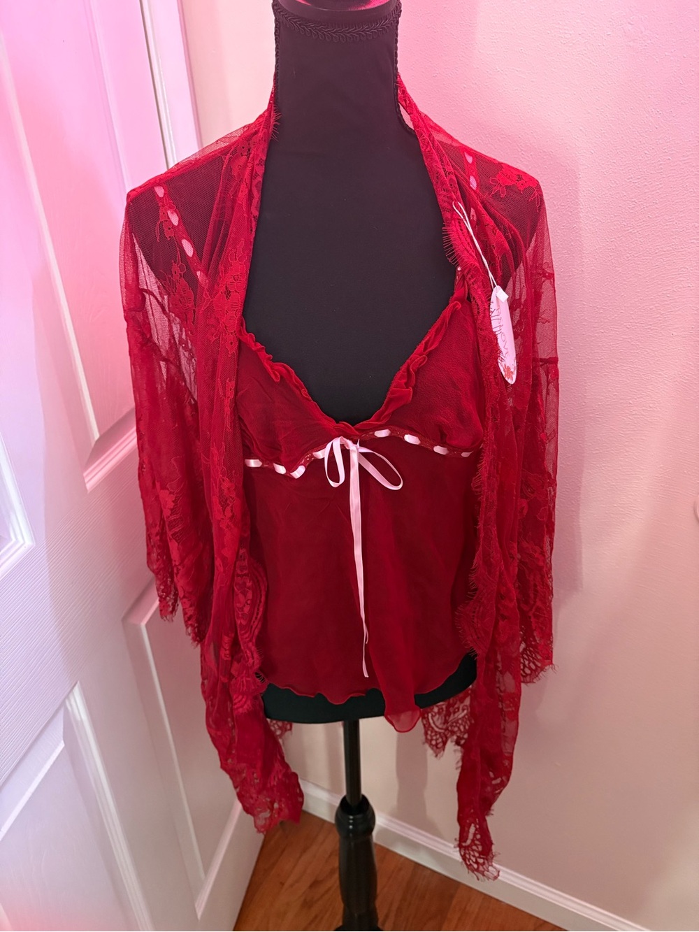 Mary Green Red 100% Silk Cami + RS Love Robe